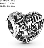 Family Heart Charm - Compatible Moments Bracelets - Jewelry for Women - Made with Sterling Silver - with Gift Box