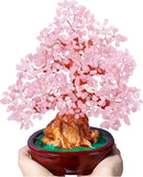 Feng Shui Natural Rose Quartz Crystal Money Tree Resin Base Healing Stones Bonsai Style Tree Large Decoration for Wealth and Luck 9.5 Inches