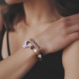 Amethyst Bracelet for Women Anxiety Amethyst Beaded Bracelets Butterfly Charms Healing Stone Layered Bracelet Gifts for Women