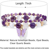 Amethyst Bracelet for Women Anxiety Amethyst Beaded Bracelets Butterfly Charms Healing Stone Layered Bracelet Gifts for Women