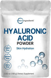 Hyaluronic Acid Serum Powder, 100 Grams | High Molecular Weight, Cosmetics Grade | Skin Hydration and Moisture Support Supplements | Vegan, Water Soluble (Within 2 Hours)