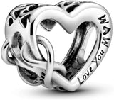 Love You Mom Infinity Heart Charm - Compatible with  Moments Bracelets - Jewelry for Women - Made with Sterling Silver - with Gift Box